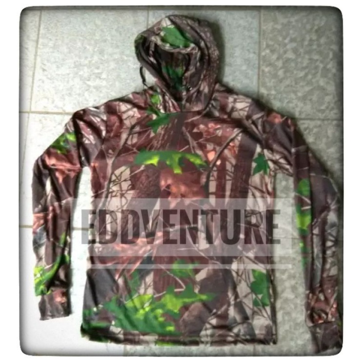 Satu Set Setelan Baju Kaos Hoodie Topi Buff Loreng Camo Perbakin Satu Stel Seragam Berburu Hunting Hutan Kamuflase Tactical Outdoor