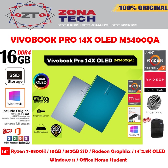 ASUS Vivobook 14X OLED M3400QA / M1403QA - Ryzen 7-5800H 16GB 512GB SSD 14&quot;2.8K OLED Win11 OHS