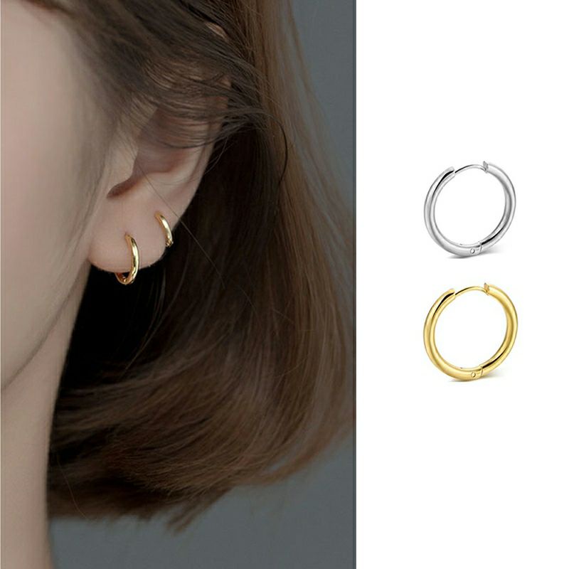 Anting Bulat Titanium Gold Silver Black Antikarat impor Anting Dewasa Anting Anak Bestseller