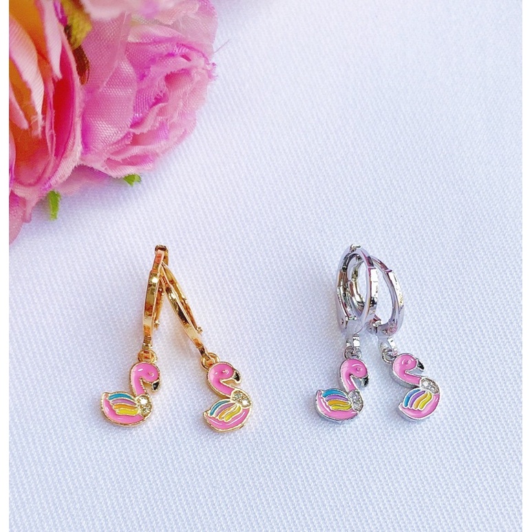 Anting Anak Pink Flamingo Lapis Emas