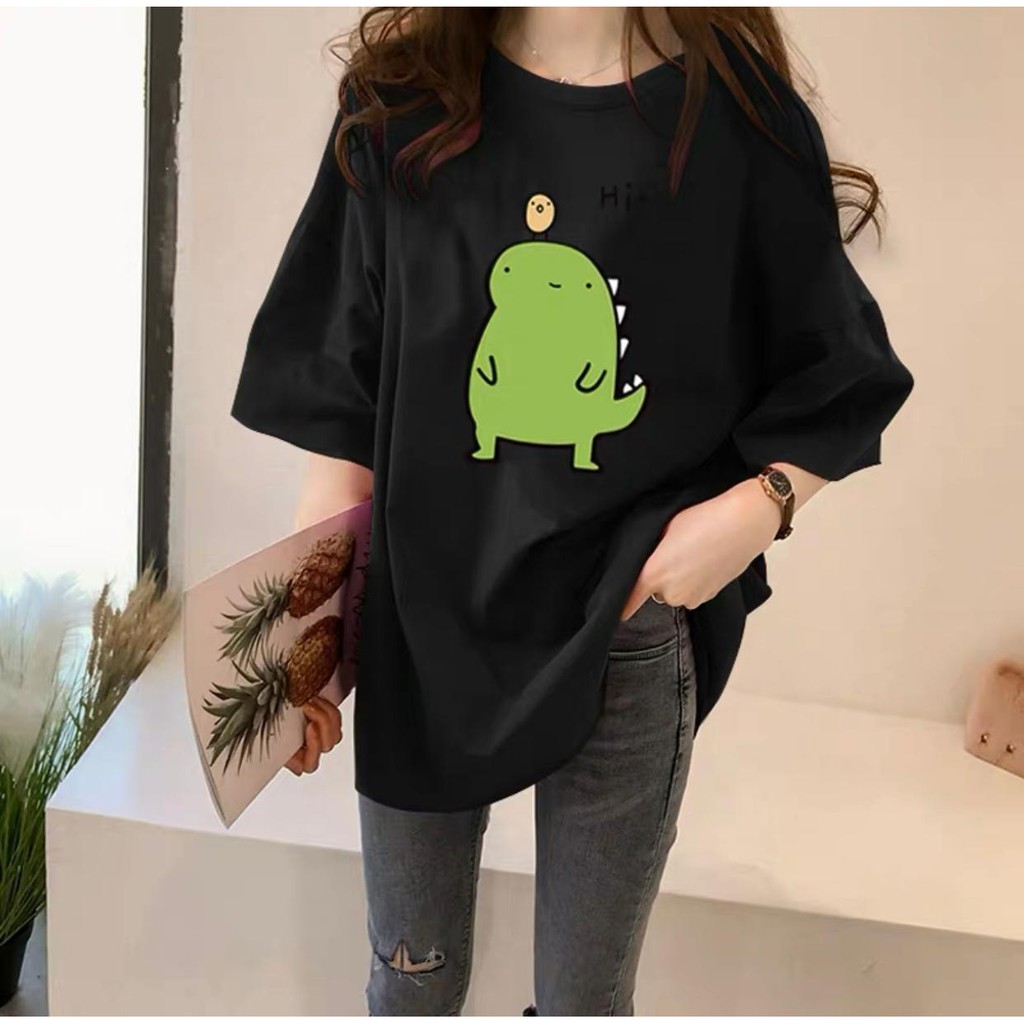 Oversize Tee / Tshirt Wanita Model Longgar Motif Cute Dino