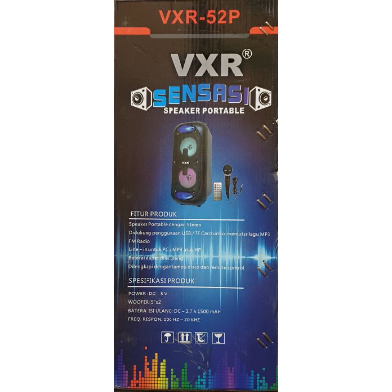 Speaker Portable 5 inch double, Bluetooth + Bonus Mic VXR52P