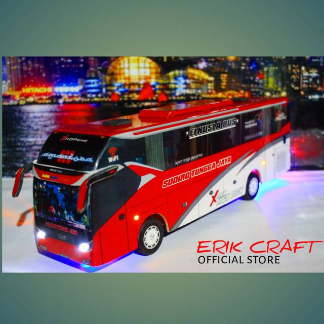 Mainan Bus Telolet Basuri Mobil mainan anak Miniatur bus sudiro tungga jaya full lampu