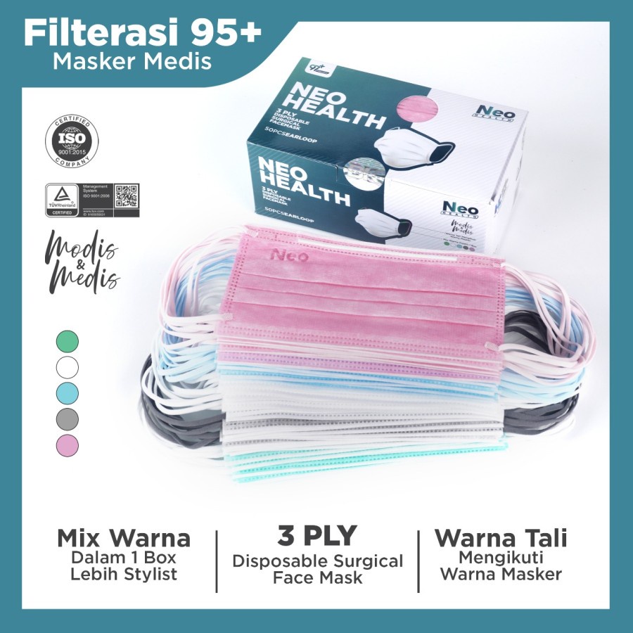 Masker Neo Medis &amp; Modis 3 ply isi 50 pcs Warna Mix Dalam 1 Box