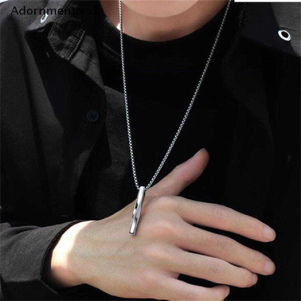(AdornmentNo1) Kalung Rantai Dengan Liontin Persegi Panjang Bahan Stainless Steel Untuk Pria