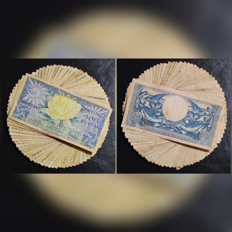 Uang Kuno Kertas Bank Indonesia Rp 5 1959 Seri Bunga | Murah