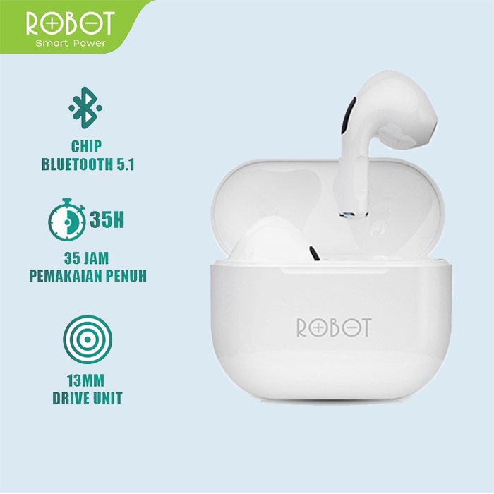 Robot T50 Smart Touch Wireless Earphone Tws Bluetooth Headset Airbuds Iphone Android-PUTIH