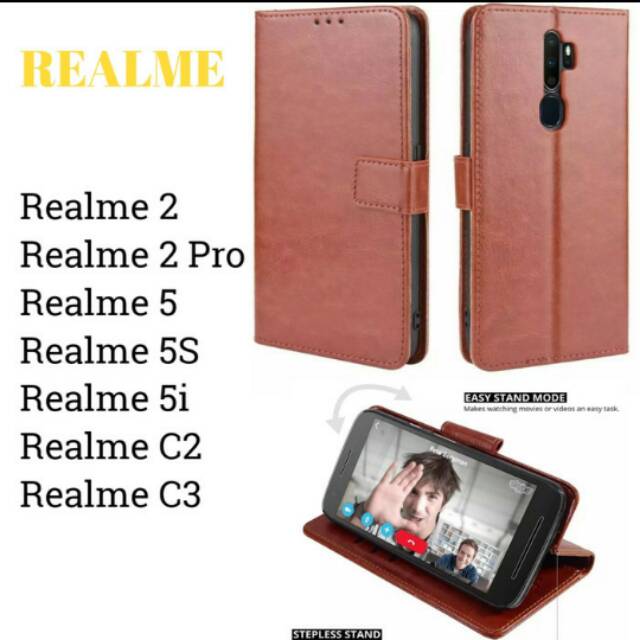 Leather Flip Cover Realme 2 2 pro 5 5S 5i C2 C3 Sarung Casing Kulit Dompet Wallet Case