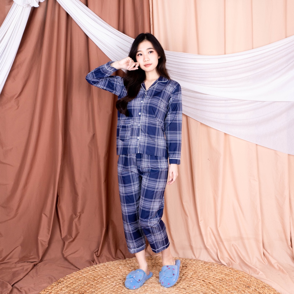 Galaxy Longsleeve Set - Baju Tidur Tie Dye Set / Daily Set / Piyama Kemeja Set PP Fit XL-PP GUILEN NAVY