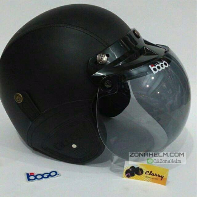 Helm kulit SNI hitam polos kaca bogo asli