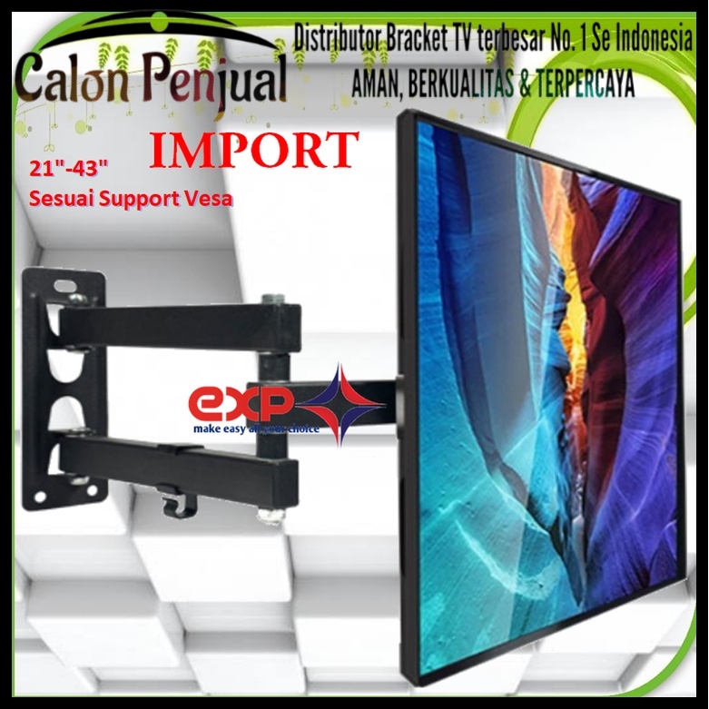 Bracket TV TOSHIBA 14 s/d 43 inch 6 ARAH FULL BESI SUPER KOKOH GARANSI 100% ORI