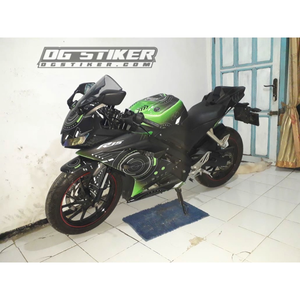 Decal Striping R15 V3 Hitam Hijau Hitech DG Stiker
