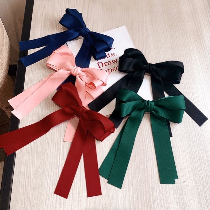 Jepit Rambut Pita Satin Warna Polos Untuk Wanita / Jepit Pita Satin Fashion Wanita Import