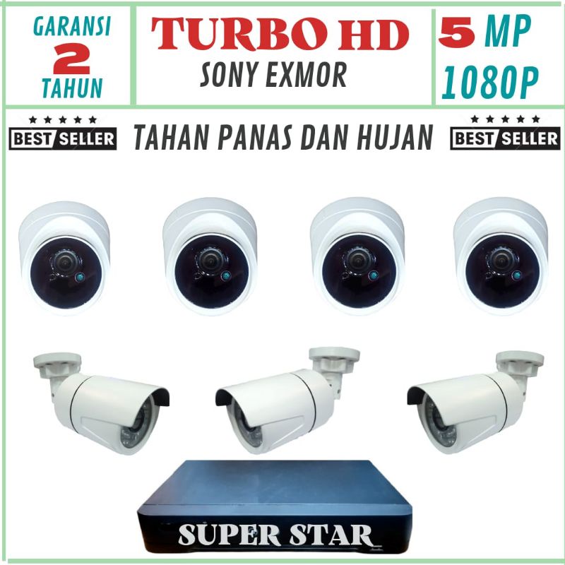 PAKET CCTV 8 CHANNEL 7 KAMERA LENSA 5MP 1080P CHIPSET SONY XMORE TURBO HD