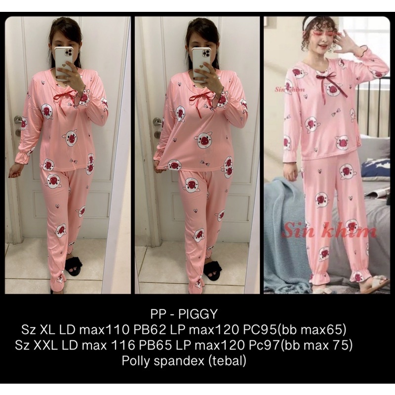 BAJU TIDUR LENGAN PANJANG LEISURE VOGUE DLL KOREA IMPORT CINA WANITA KADO PP PIYAMA REMAJA DEWASA-PP- PIGGY/ XL