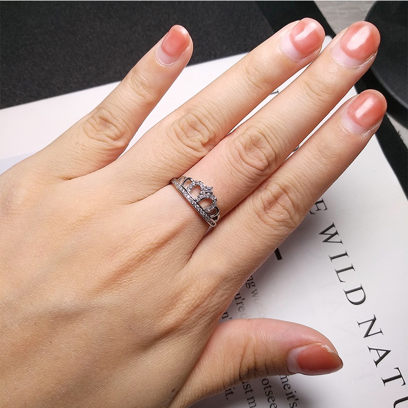 S925 Perak Sterling Cincin Berlian Mahkota Perhiasan Fashion Wanita Titanium Rings