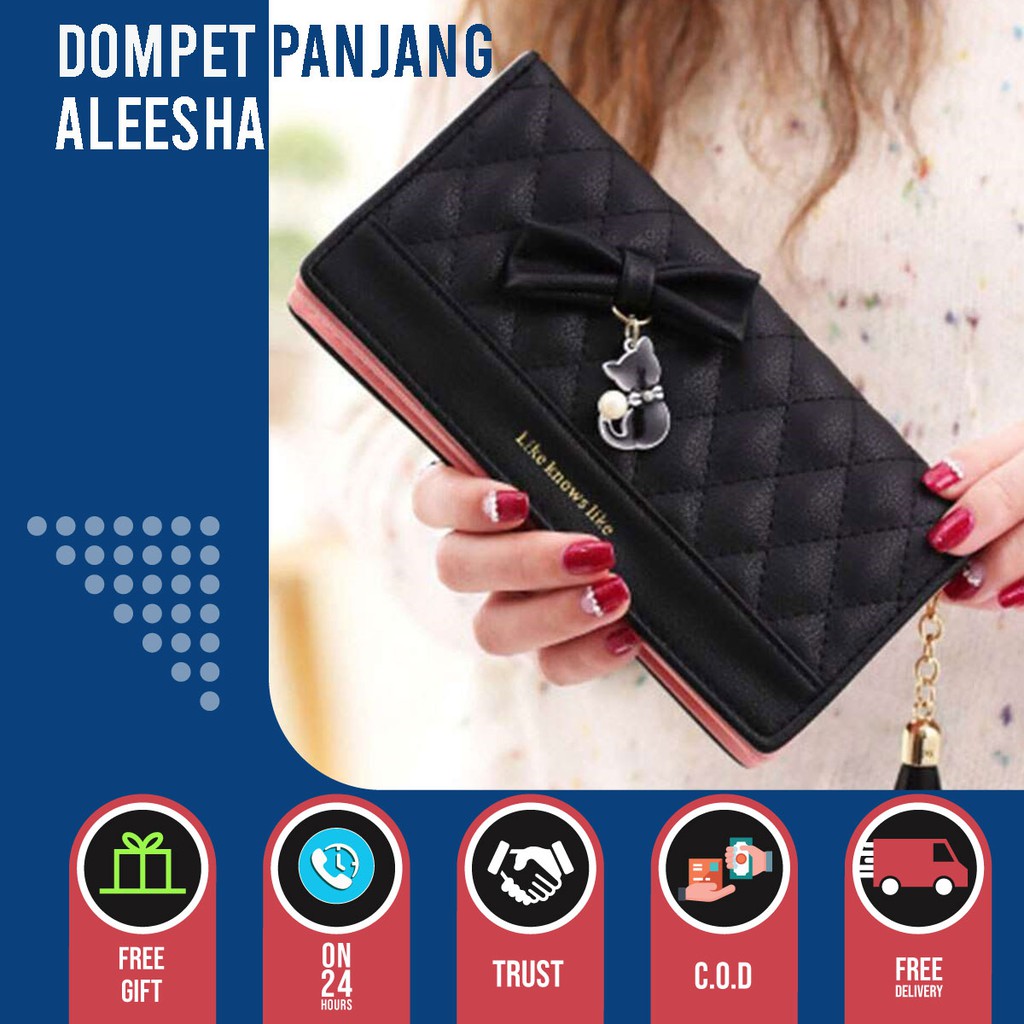 Dompet Aleesha Lipat Pita - Dompet Panjang-Dompet Murah-Gratis Gantungan Bulu