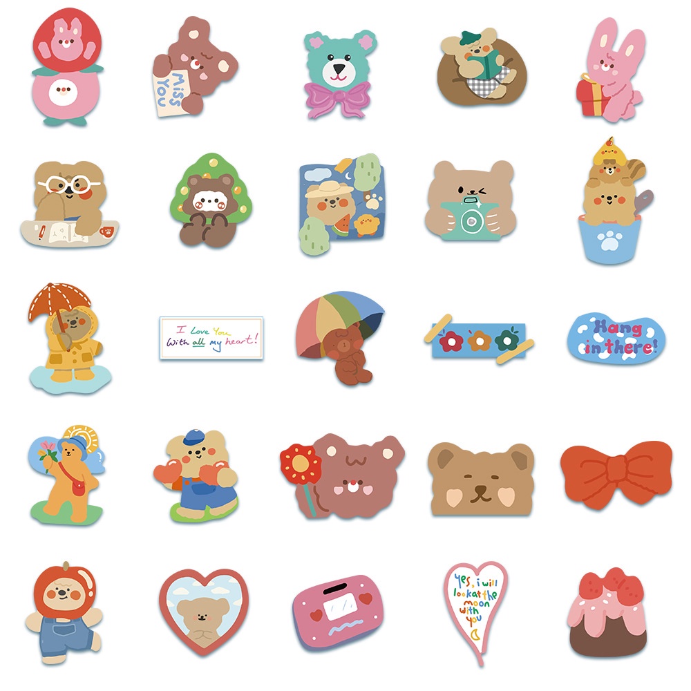 50pcs/set Stiker Dapat Dilepas Motif Beruang Kelinci Warna-Warni Gaya Korea Untuk Notebook Motor Dapat Dihias