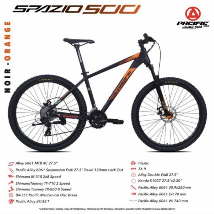 Sepeda Gunung MTB 27.5 Inch Pacific Spazio 500 TERBARU - Noir Orange
