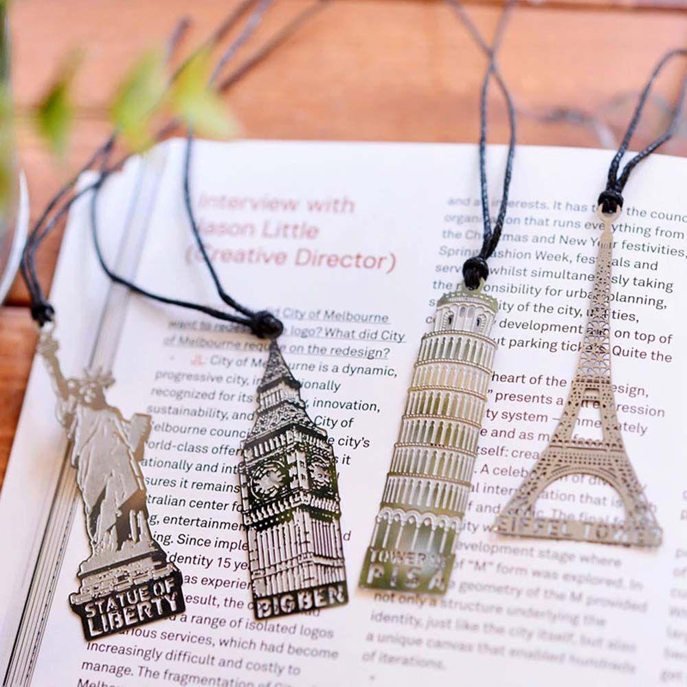 Agustina Big Ben Bookmark Hadiah Guru Pasokan Sekolah Patung Liberty Tanda Buku Bangunan Logam Menara Eiffel Vintage