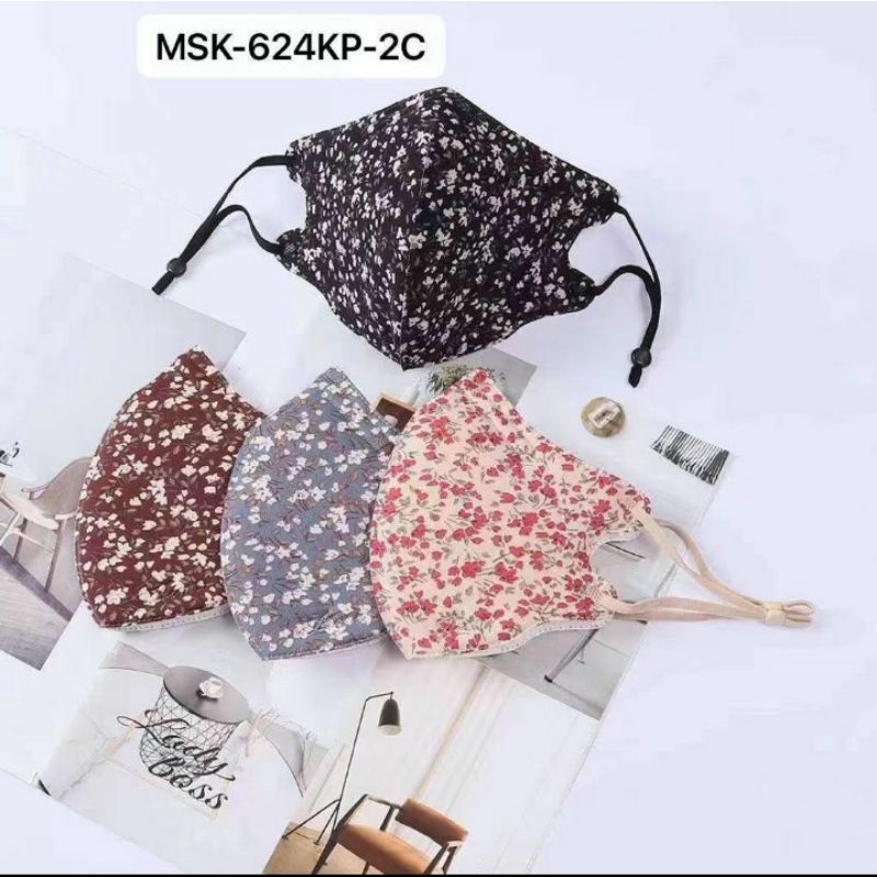 Masker Kain Model KN 95 KN95 Dewasa Wanita 3 Ply Halus Lembut Import Motif Bunga Bunga