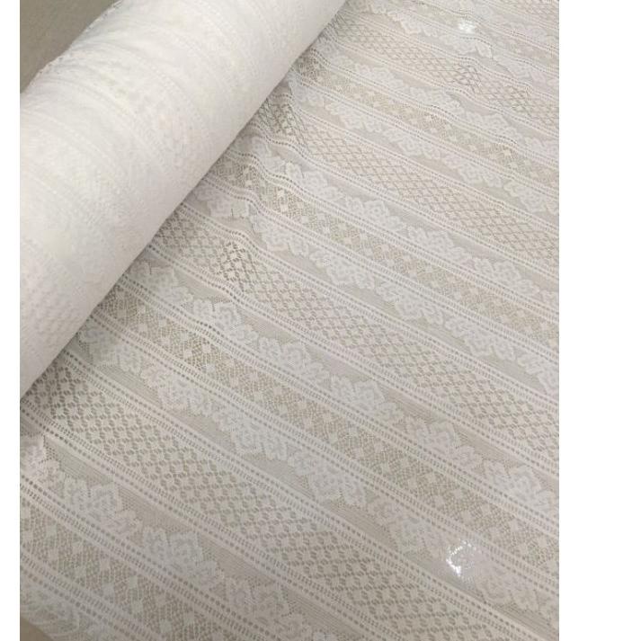 L-19 Kain Brokat Lace Salur Crown Meteran Mewah Premium Warna Putih Tulang Broken White [28]