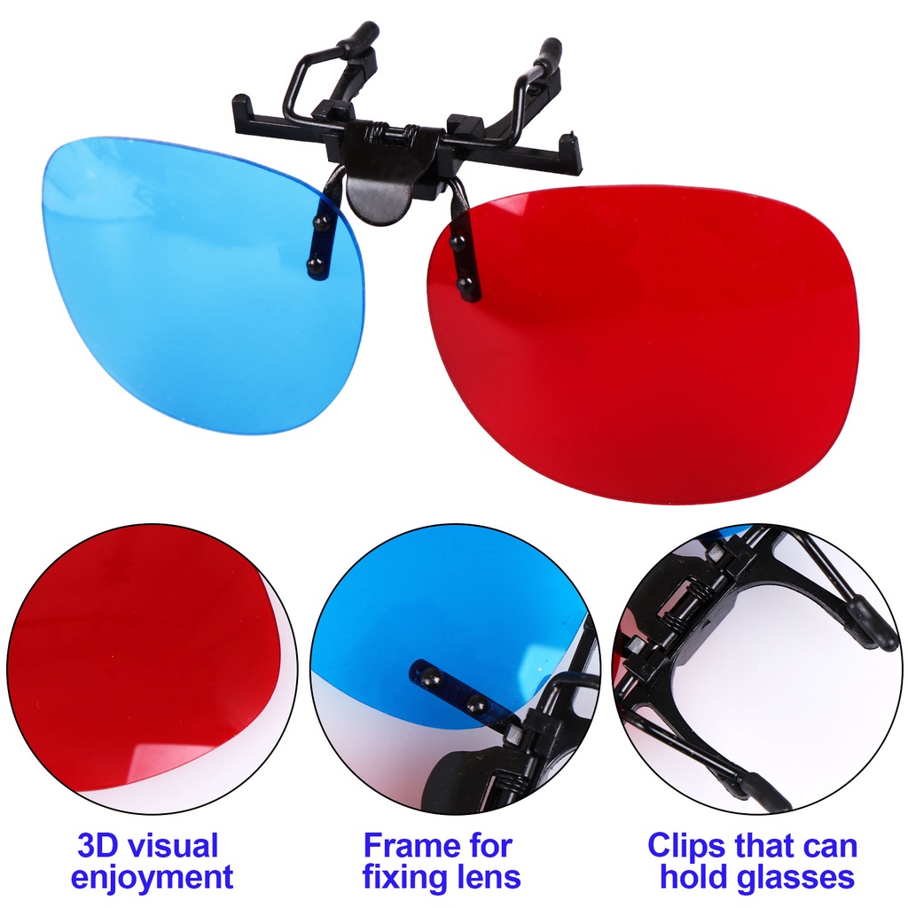 (LUCKID) Kacamata 3D Model Clip On Warna Merah / Biru