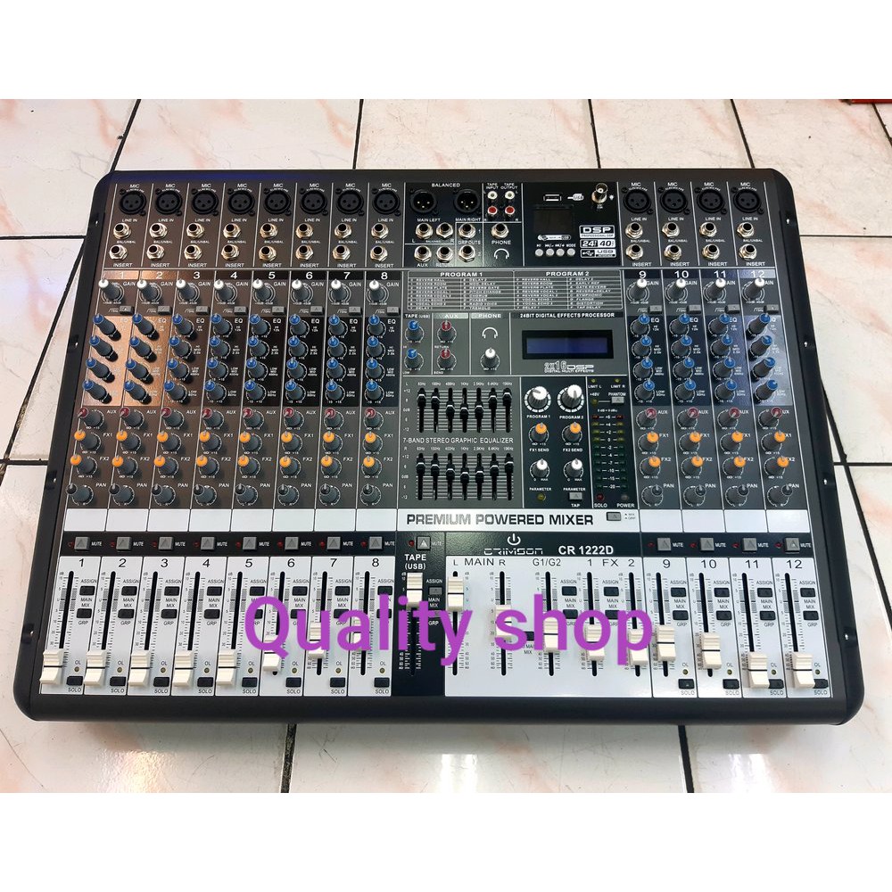 POWER MIXER PREMIUM 12 CHANNEL CRIMSON CR-1222D USB EFEK VOCAL REVERB ROOM HALL DLL  Terlaris