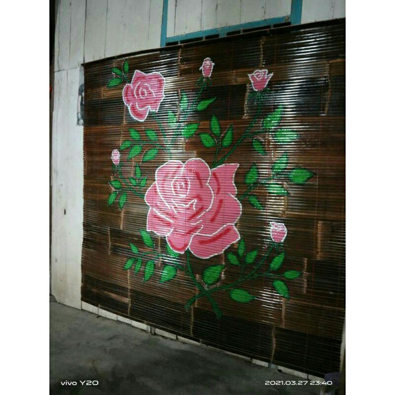 Tirai Bambu Hitam  Motif 2 x 2 meter Vernis Kerey Gorden Tirai Wide motif bunga