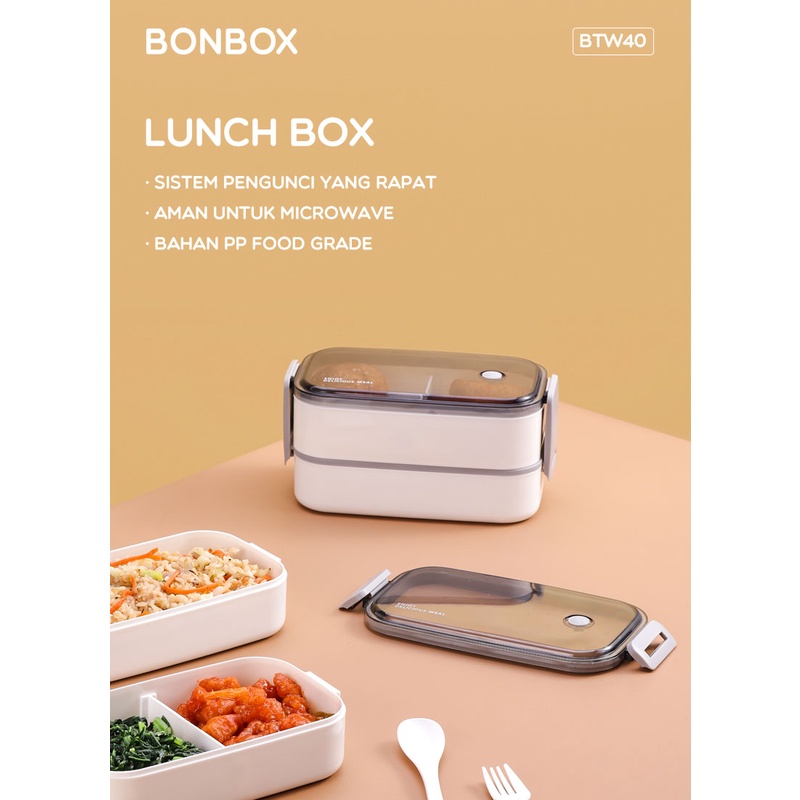 Kotak Makan 2 Tingkat BONBOX Lunch Box Susun Microwaveable Food BTW40