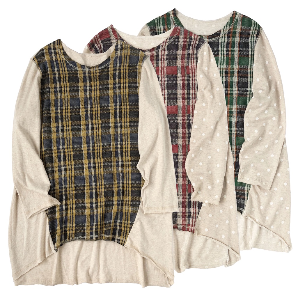 KAOS TUNIK KOTAK KUNING ORANGE HIJAU KOMBI KREM POLOS POLKA IMPORT