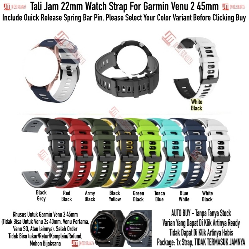 Tali Jam 22mm Watch Strap Garmin Venu 2 45mm - Dual Tone Rubber Silikon