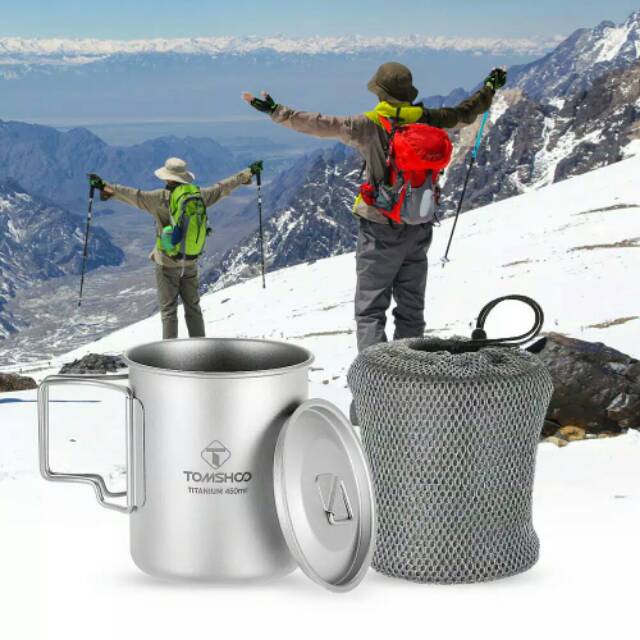 Tomshoo 450ml titanium pot cup mug outdoor camping ultralight portable gas canister