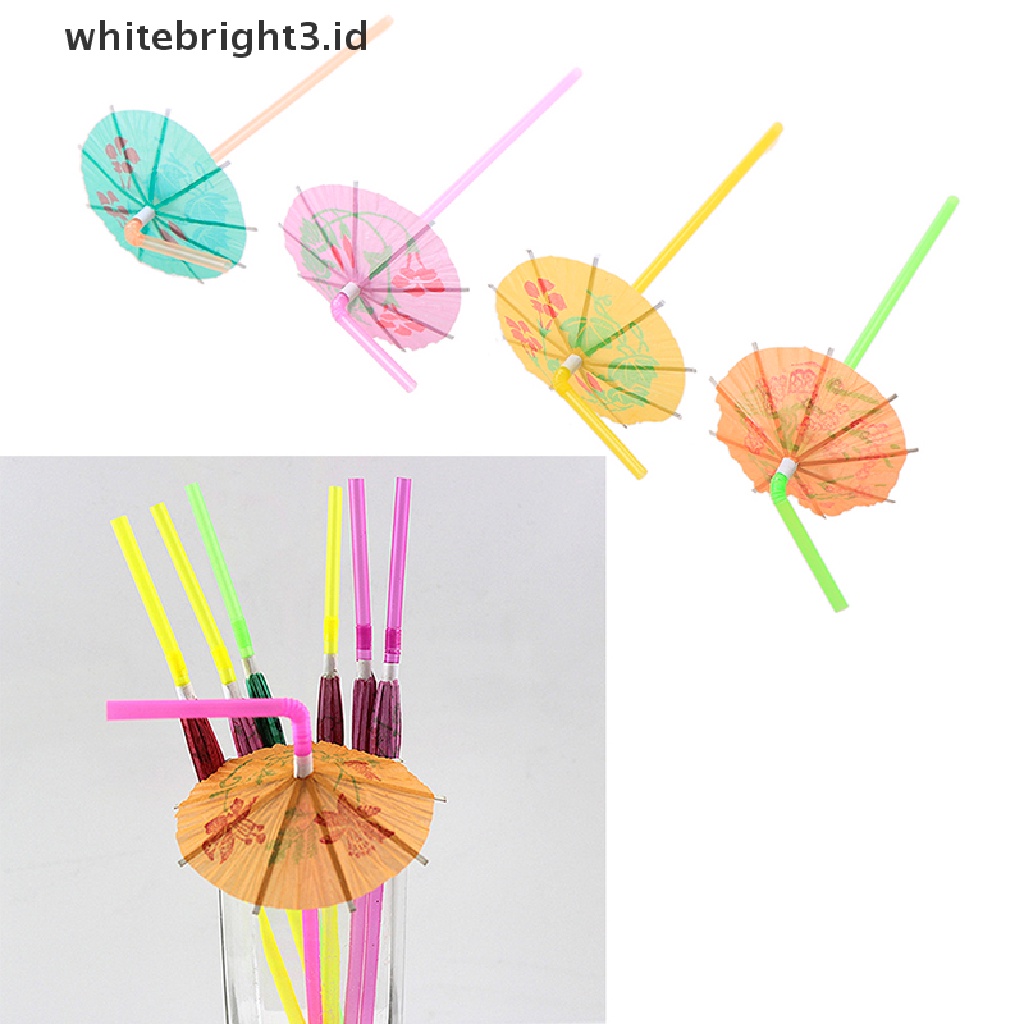 (whitebright3.id) 50pcs Sedotan Jus Buah / Cocktail Bentuk Payung Bahan Plastik