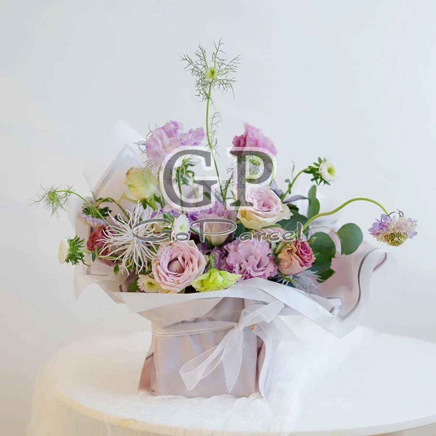 ( 5 Lembar ) TRANSLUCENT GOLD FRAME - FLOWER WRAPPING PAPER PLASTIC CELLOPHANE GOLD LINE MATTE