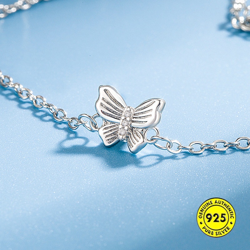 Gelang Wanita Model Butterfly Lapis Ganda Bahan S925 Silver Tahan Air Non Karat U1009