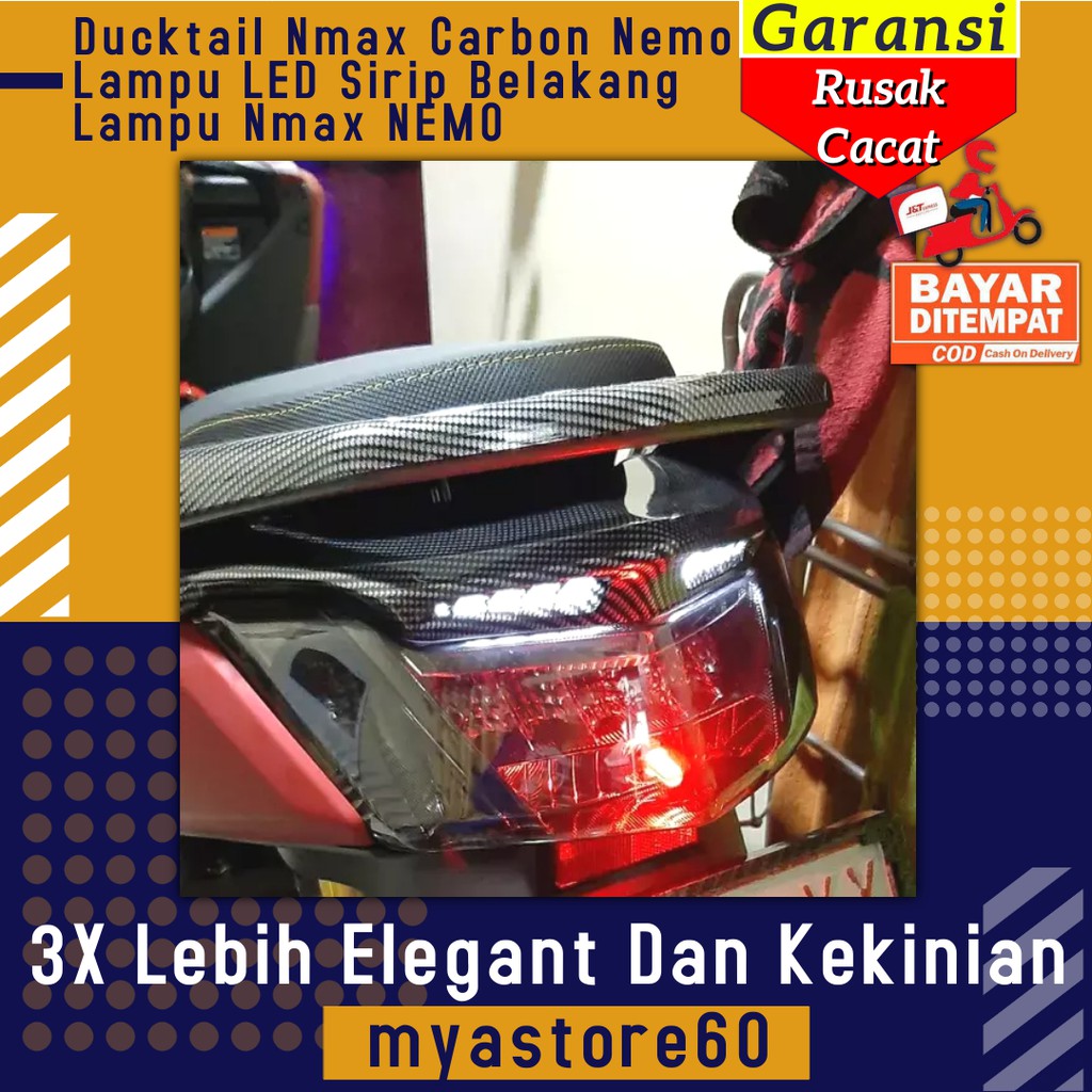 Ducktail Nmax Carbon Nemo Lampu LED Sirip Belakang Lampu Aksesoris Variasi Yamaha Nmax NEMO