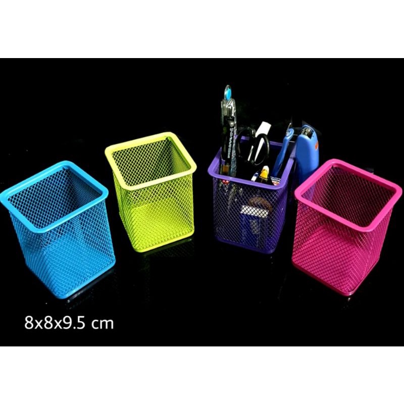 Tempat Pen / Pensil Keranjang Jaring Besi Hitam/Warna
