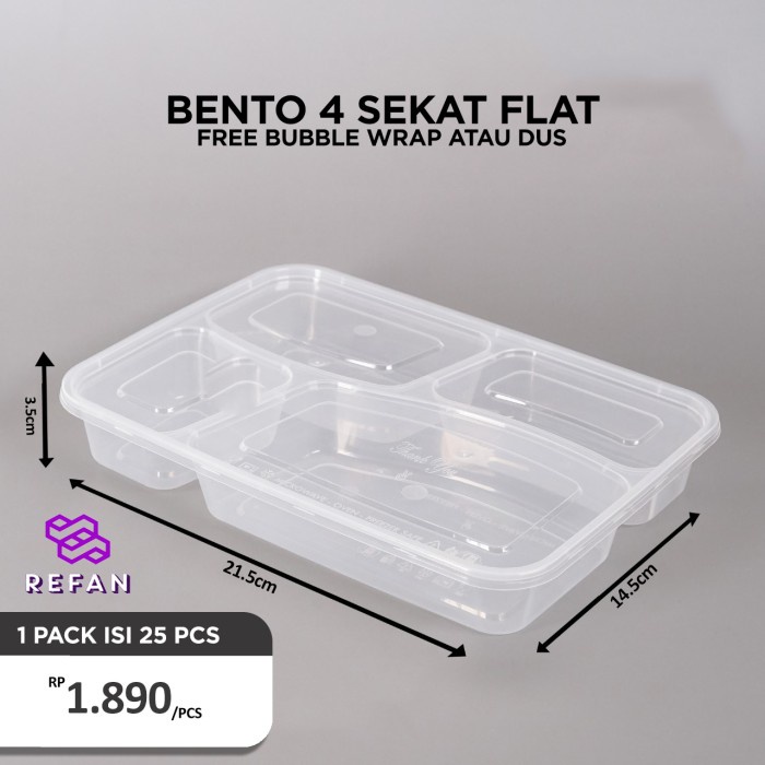 Produk Terbaru Kotak Makan Bento Plastik Sekat 4 Thinwall Per 25 Pcs Ecer - 76C9