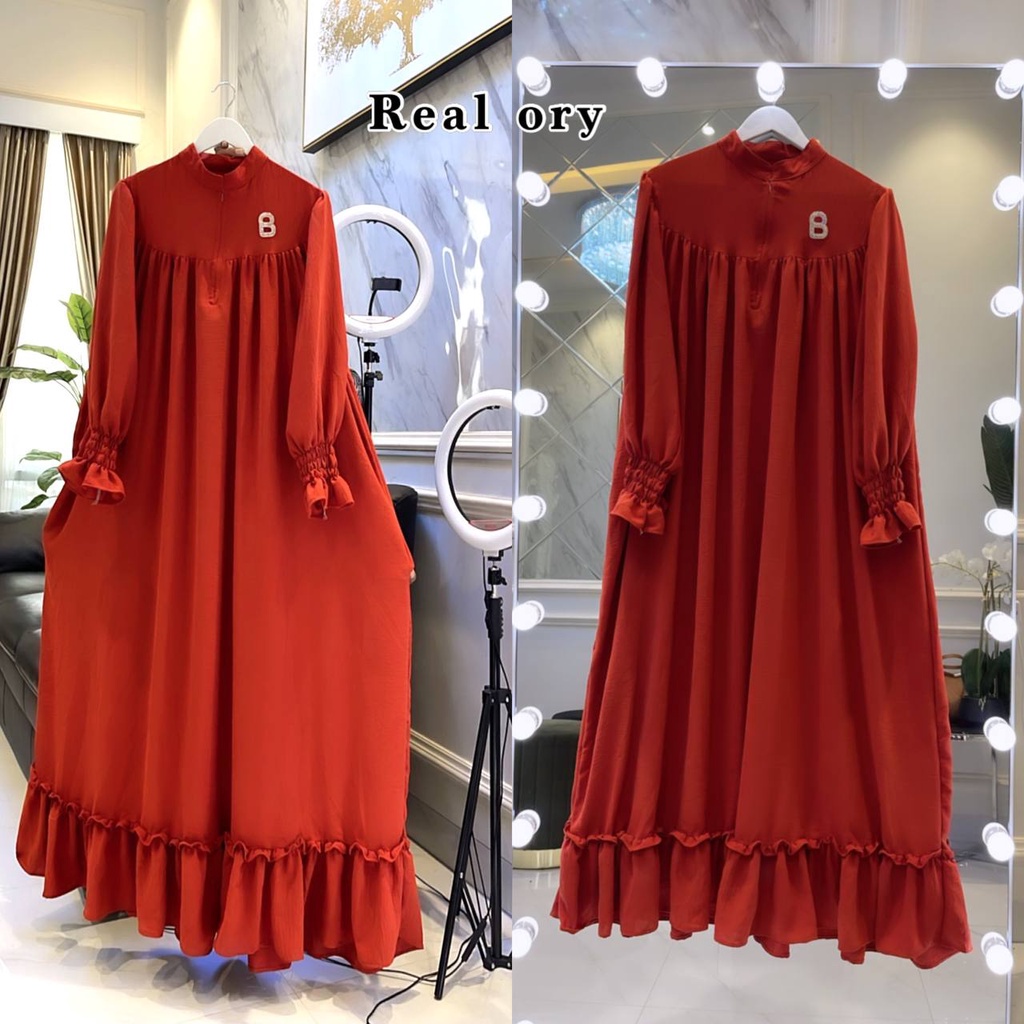 Shella Saukia Gamis Wanita Crinkle Airflow Import Dress Jumbo Lengan Panjang Karet Baju Wanita Kekinian LD 130 cm