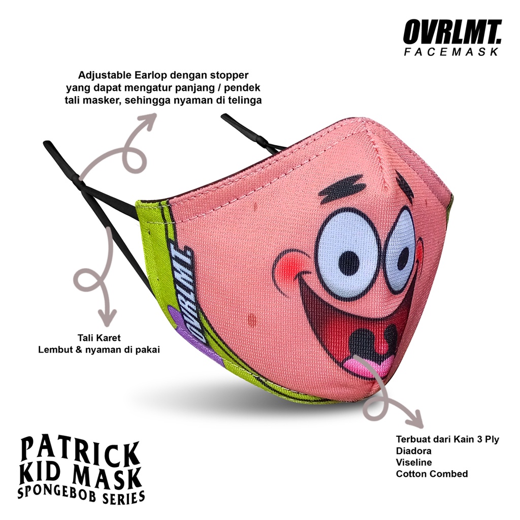 Masker Spongebob / Patrick / Squidward / Mr Crab Masker Anak Overlimit