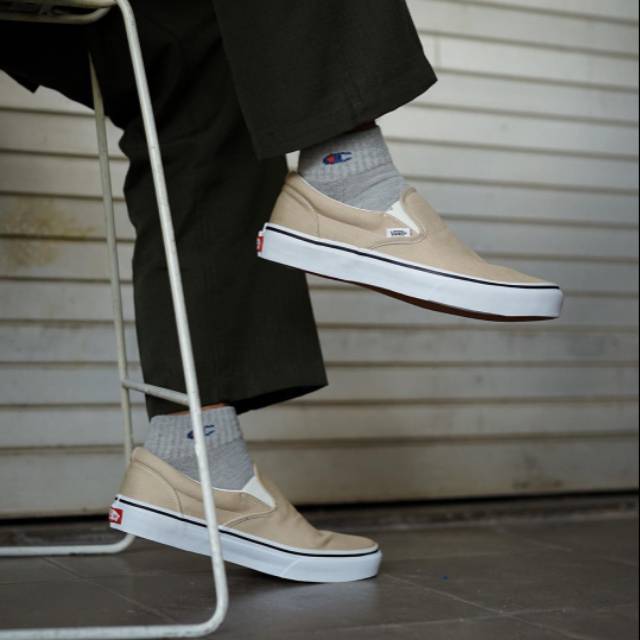 vans slip on beige