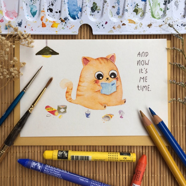 

Kartu ucapan watercolor lucu - me time by Mentol Art