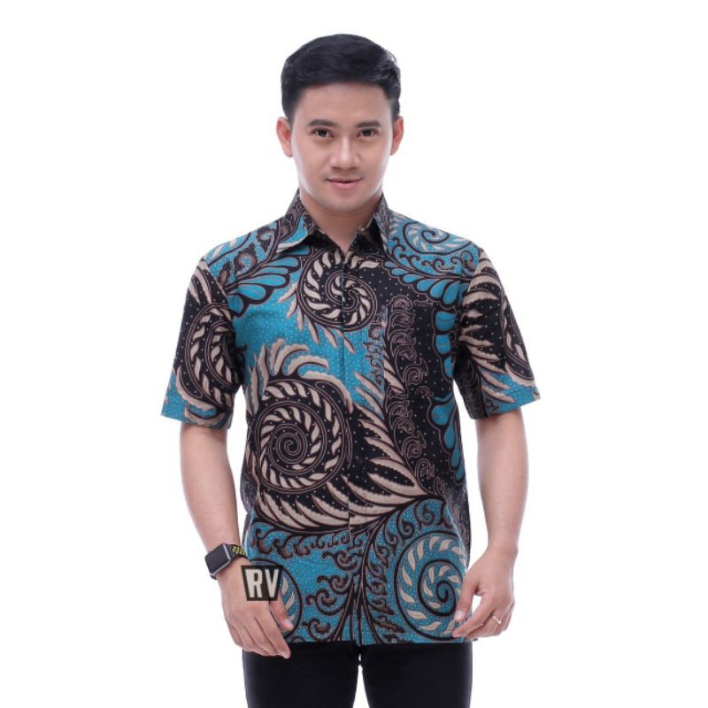 Batik Pria Lengan Pendek Premium BATIK BERKAH HRB026 motif KERATONAN Kode 002 size M L XL XXL