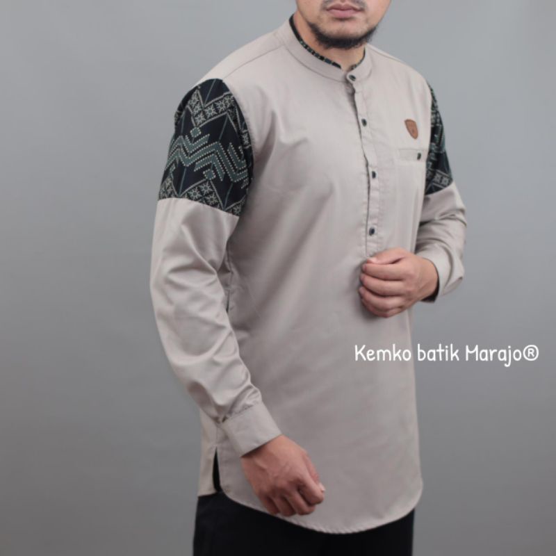 KOKO KURTA LENGAN PANJANG BAHAN TOYOBO kombi songket WARNA PUTIH  MOCCA ABU maroon hijau  M L XL