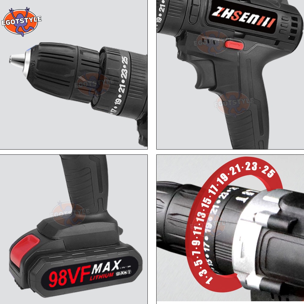 Bor Baterai / Bor dampak / Mesin Bor Cordless / Bor Listrik / Beton Besi Kayu Full 98Vf Set Pilihan Bor Tanpa Kabel Bor Listrik Bor Tanpa kabel Set Lengkap Mata Bor Cordless Drill Full Set Of Drill Bits