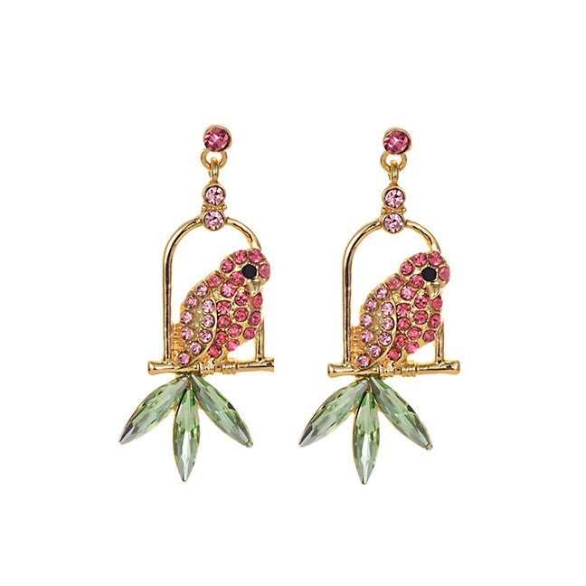 LRC Anting Tusuk Fashion Color Alloy Diamond-studded Bird Cage Earrings F7546X