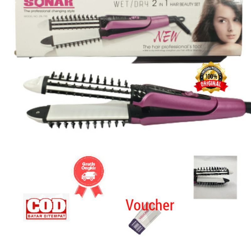 Sonar Catokan Pelurus Rambut 2in1 Sisir Curly Kriting Blow Murah Lurus Original SN 790 Terlaris