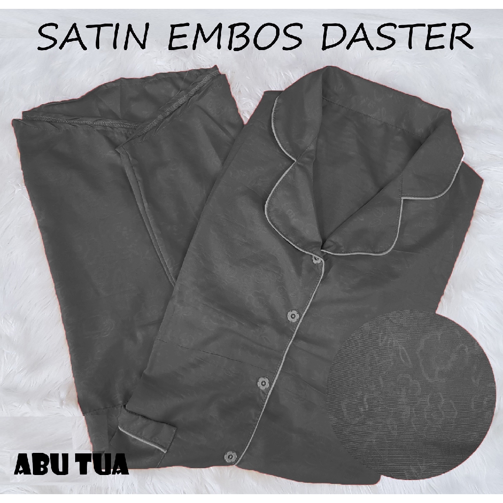 FortKlass Baju Tidur Satin Daster Embos Wanita Sleepwear Saten Fit To XL Silkwear-ABU