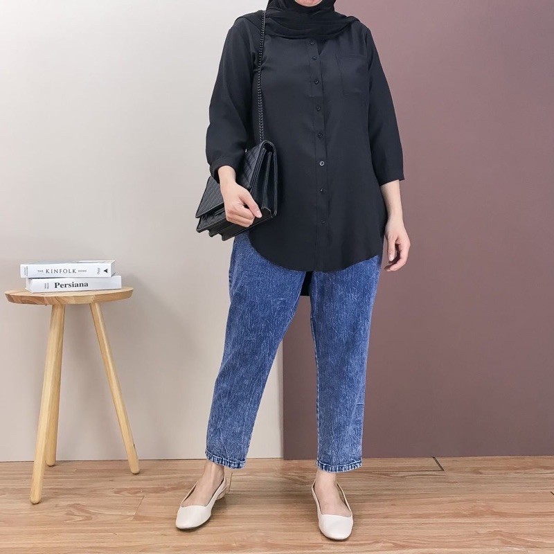 Hana Basic Slit Tunic / Tunic Wanita / Tunic Polos / Atasan tunic / Tunic Putih / Atasan polos